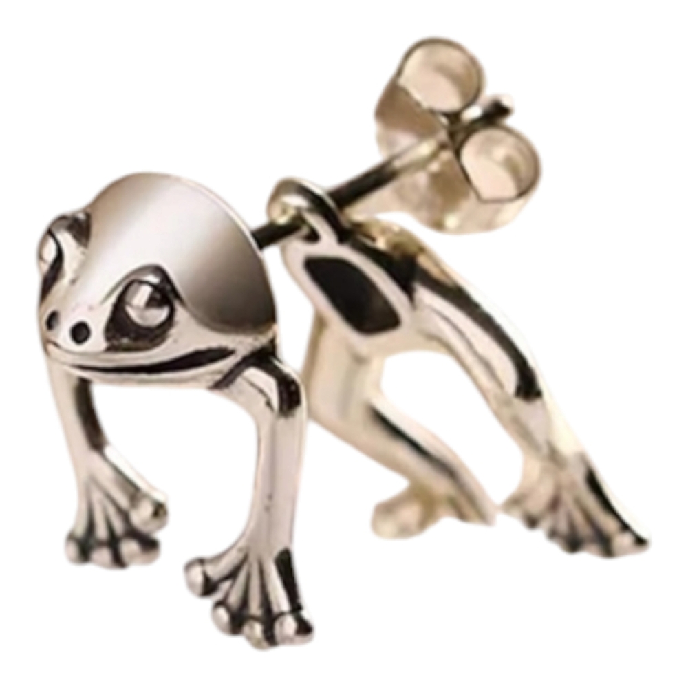 Silver Alloy Frog 2 Way Stud Earrings